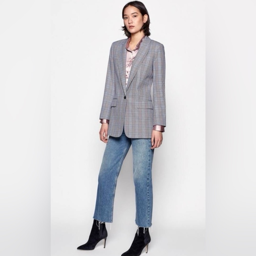 Equipment Jeanne Plaid One Button Blazer 4